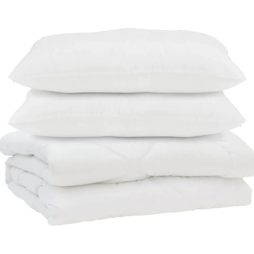 Linge-vidaXL Couette avec oreiller 3 pcs Blanc Microfibre