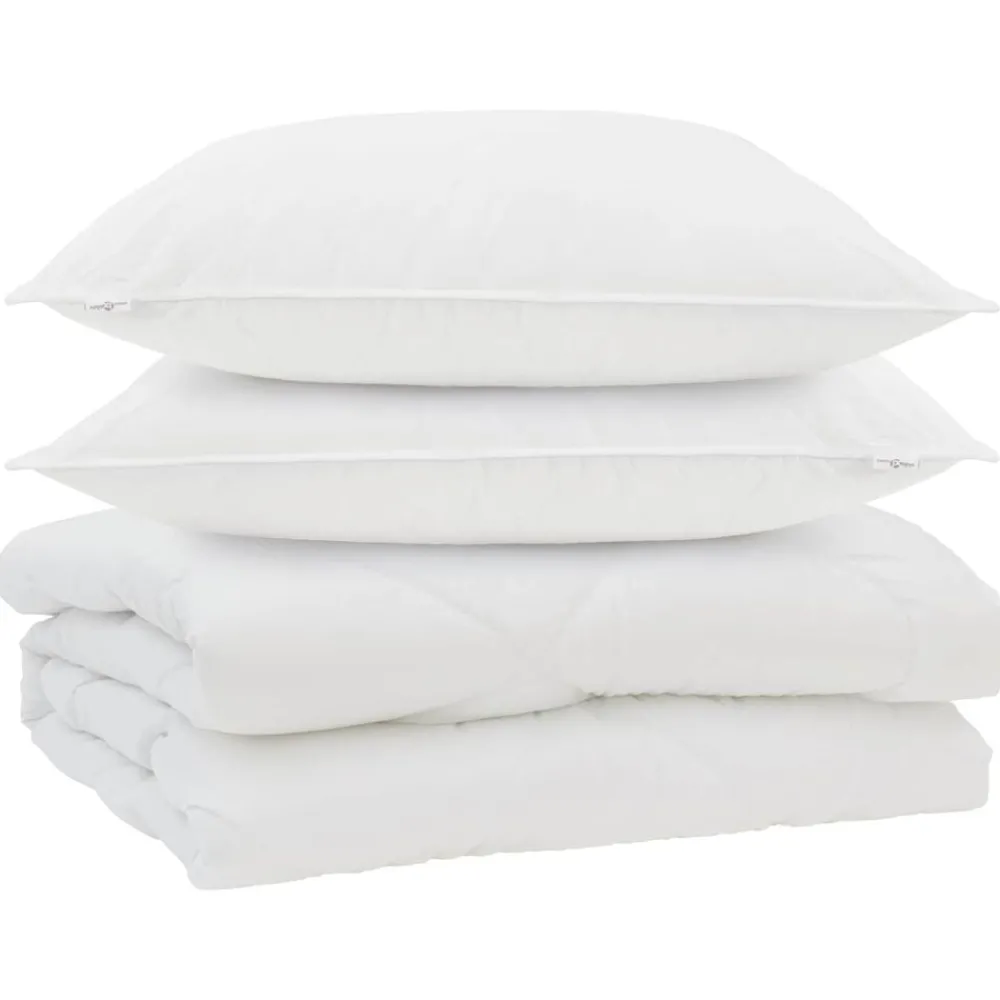 Linge-vidaXL Couette avec oreiller 3 pcs Blanc Microfibre