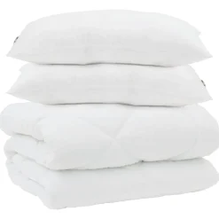 Linge-vidaXL Couette avec Oreillers 3 pcs Blanc Microfibre et Plumes D'oie