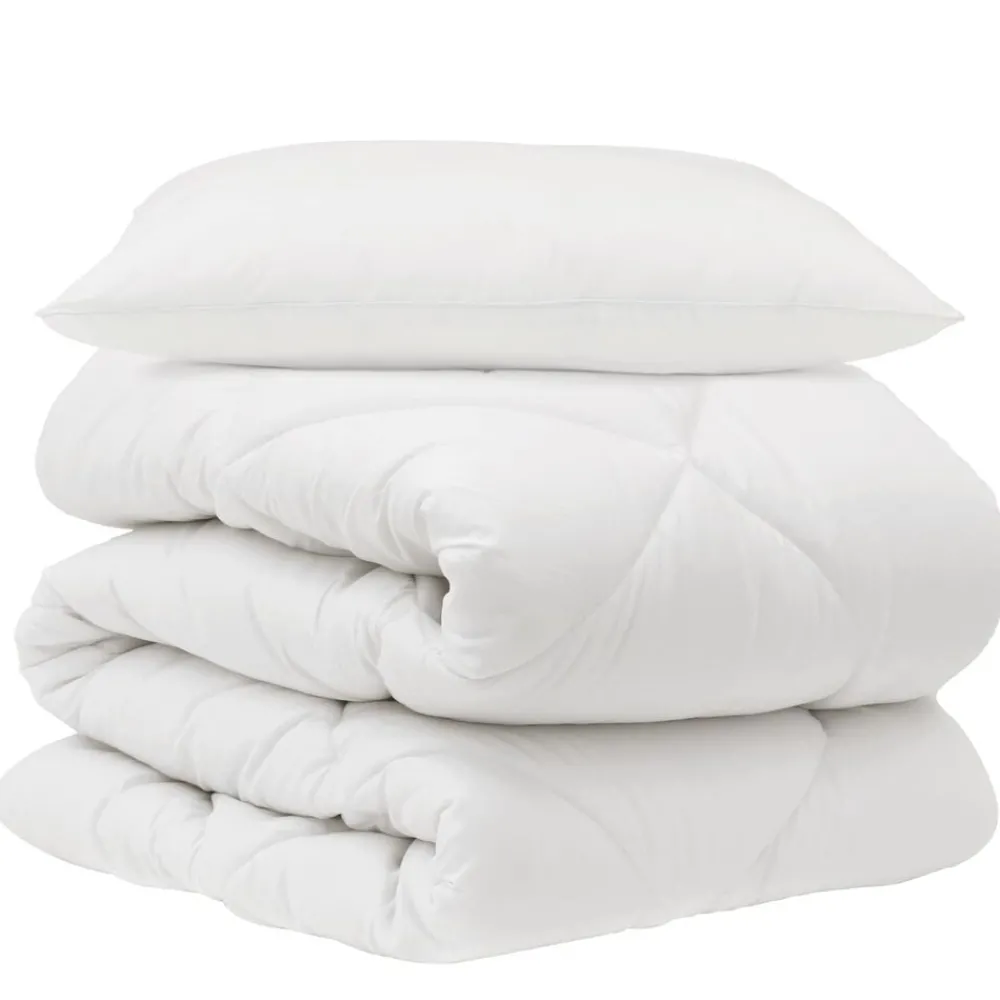 Linge-vidaXL Couette avec oreiller 2 pcs Blanc Microfibre