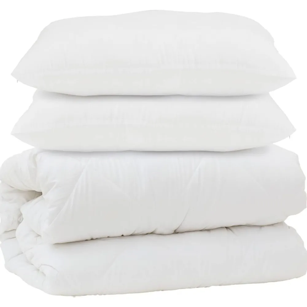 Linge-vidaXL Couette avec oreiller 3 pcs Blanc Microfibre