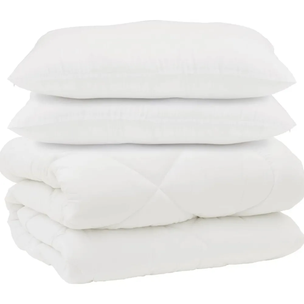 Linge-vidaXL Couette avec Oreillers 3 pcs Blanc Microfibre et Plumes D'oie
