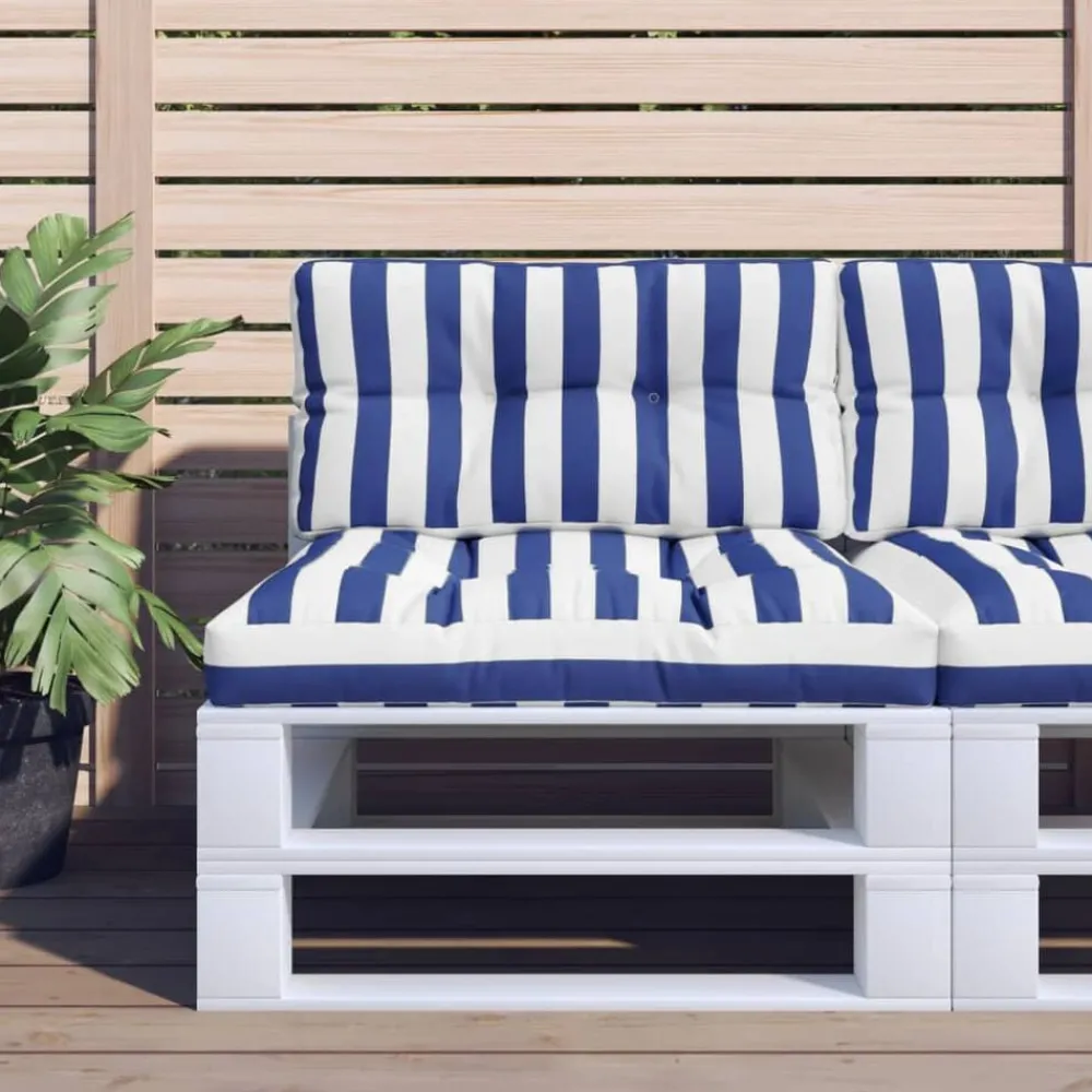 vidaXL Coussin de palette rayures bleues et blanches 70x40x12 cm tissu