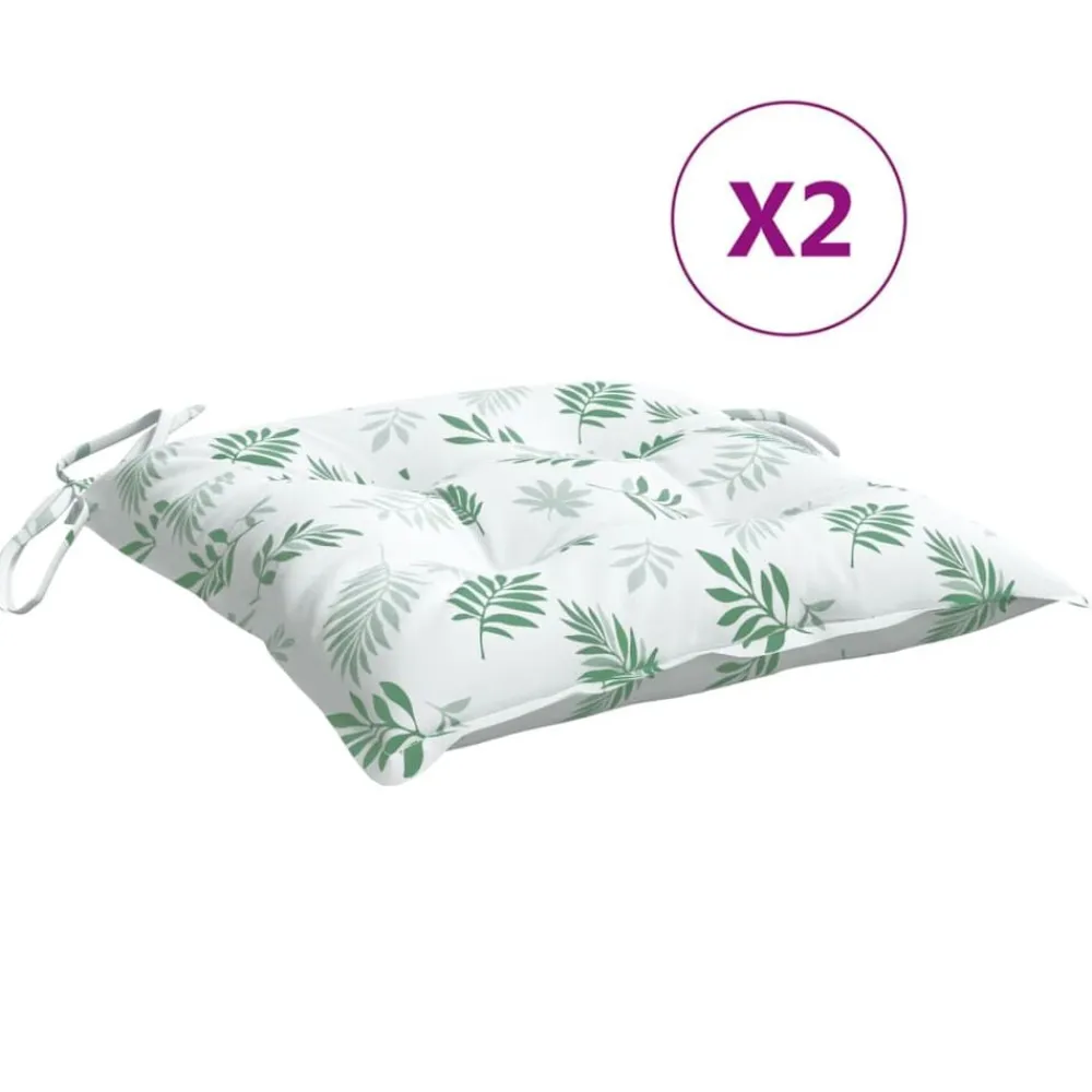vidaXL Coussins de chaise lot de 2 à motif de feuilles 40x40x7 cm