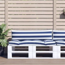 Décorations-vidaXL Coussins de palette lot de 2 rayures bleues/blanches Bleu et blanc