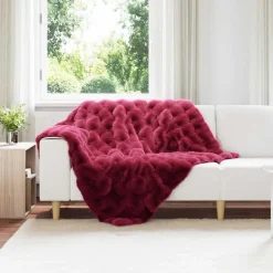 Linge-vidaXL Couverture antidérapante en fausse de lapin Olite 130 x 150 cm Bordeaux