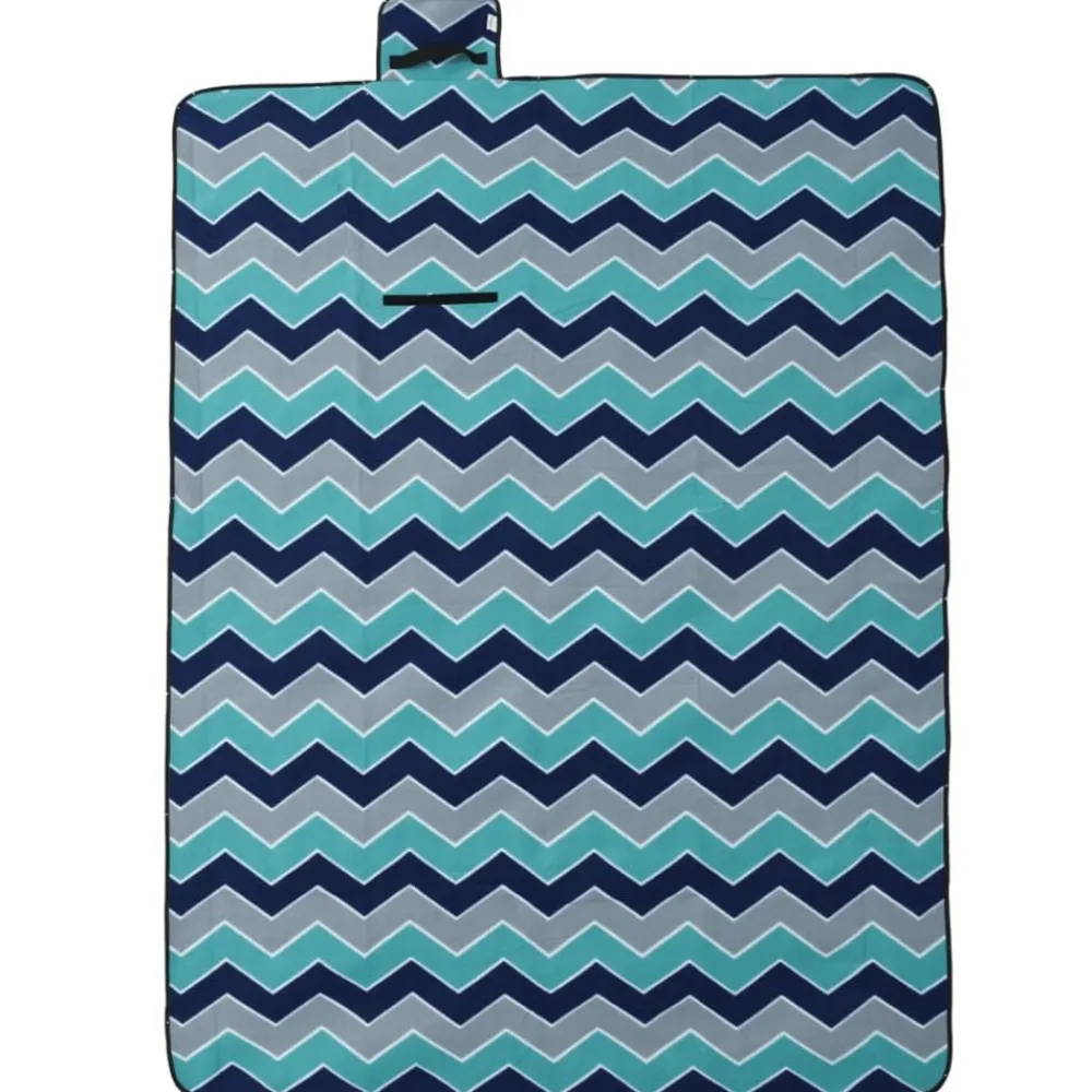 Loisirs De Plein Air-vidaXL Couverture de pique-nique pliable vague bleue 200x150cm velours Bleu foncé