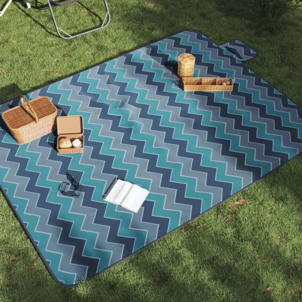 Loisirs De Plein Air-vidaXL Couverture de pique-nique pliable vague bleue 200x150cm velours Bleu foncé