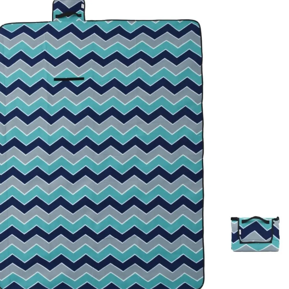 Loisirs De Plein Air-vidaXL Couverture de pique-nique pliable vague bleue 200x150cm velours Bleu foncé
