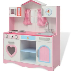 Jouets-vidaXL Cuisine jouet 82 x 30 x 100 cm Bois Rose et blanc