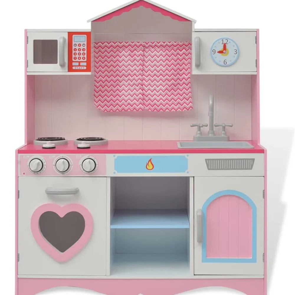 Jouets-vidaXL Cuisine jouet 82 x 30 x 100 cm Bois Rose et blanc