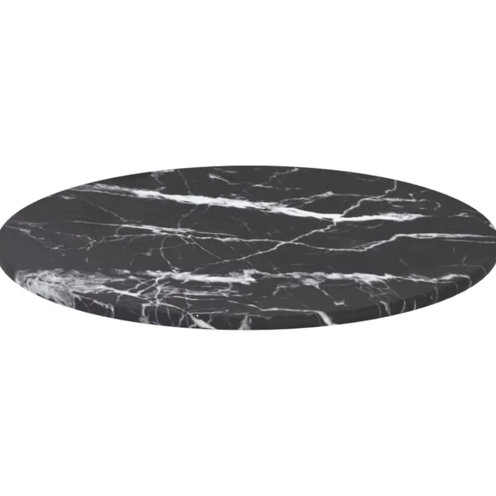 vidaXL Dessus de table noir Ø30x0,8cm verre trempé avec design marbre