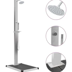 Piscine & Spa-vidaXL Douche d'extérieur avec receveur de douche WPC Acier inoxydable Gris