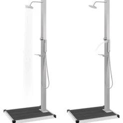 Piscine & Spa-vidaXL Douche d'extérieur avec receveur de douche WPC Acier inoxydable Gris