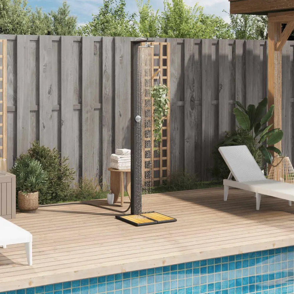 Piscine & Spa-vidaXL Douche d'extérieur 50x55x224 cm résine tressée bois acacia Noir