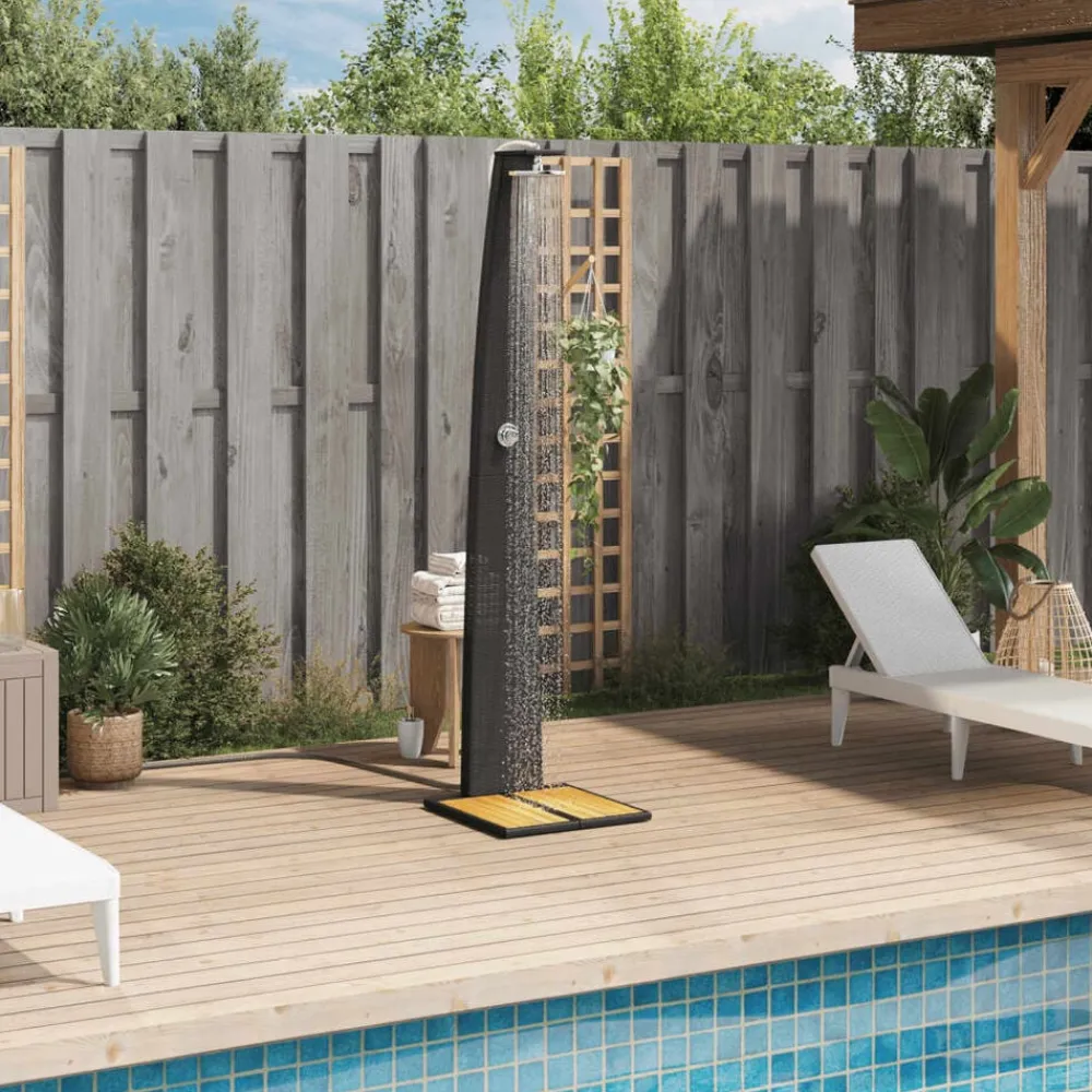 Piscine & Spa-vidaXL Douche d'extérieur 55x60x224 cm résine tressée bois acacia Noir