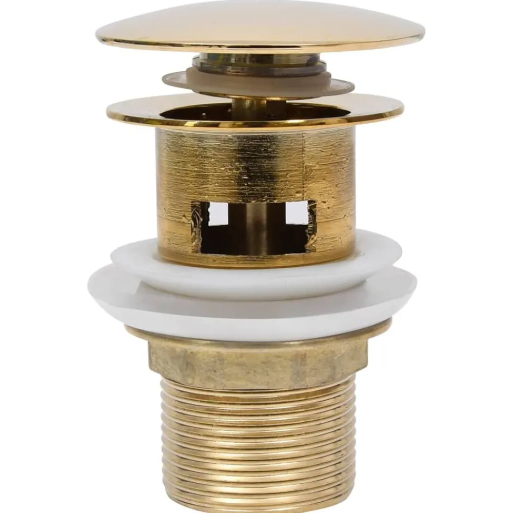 Plomberie-vidaXL Drain à poussoir avec débordement 6,4x6,4x9,1 cm Doré