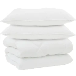 Linge-vidaXL Duvet d'hiver avec oreiller 3 pcs Blanc Microfibre