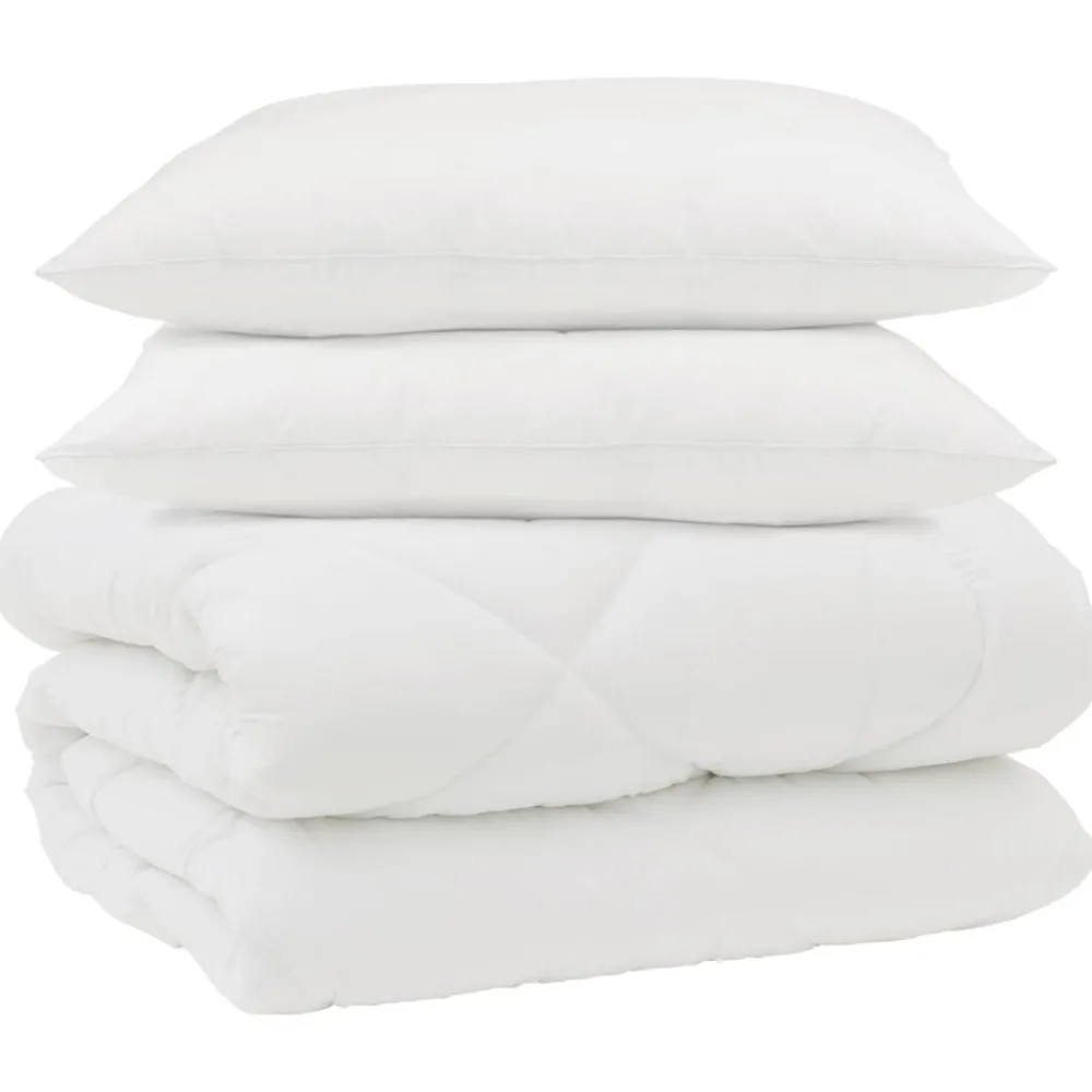 Linge-vidaXL Duvet d'hiver avec oreiller 3 pcs Blanc Microfibre