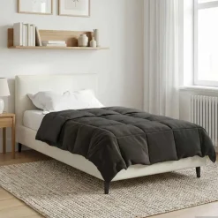 Linge-vidaXL Duvet d'été simple Matelassé 135 x 200 cm Microfibre Anthracite