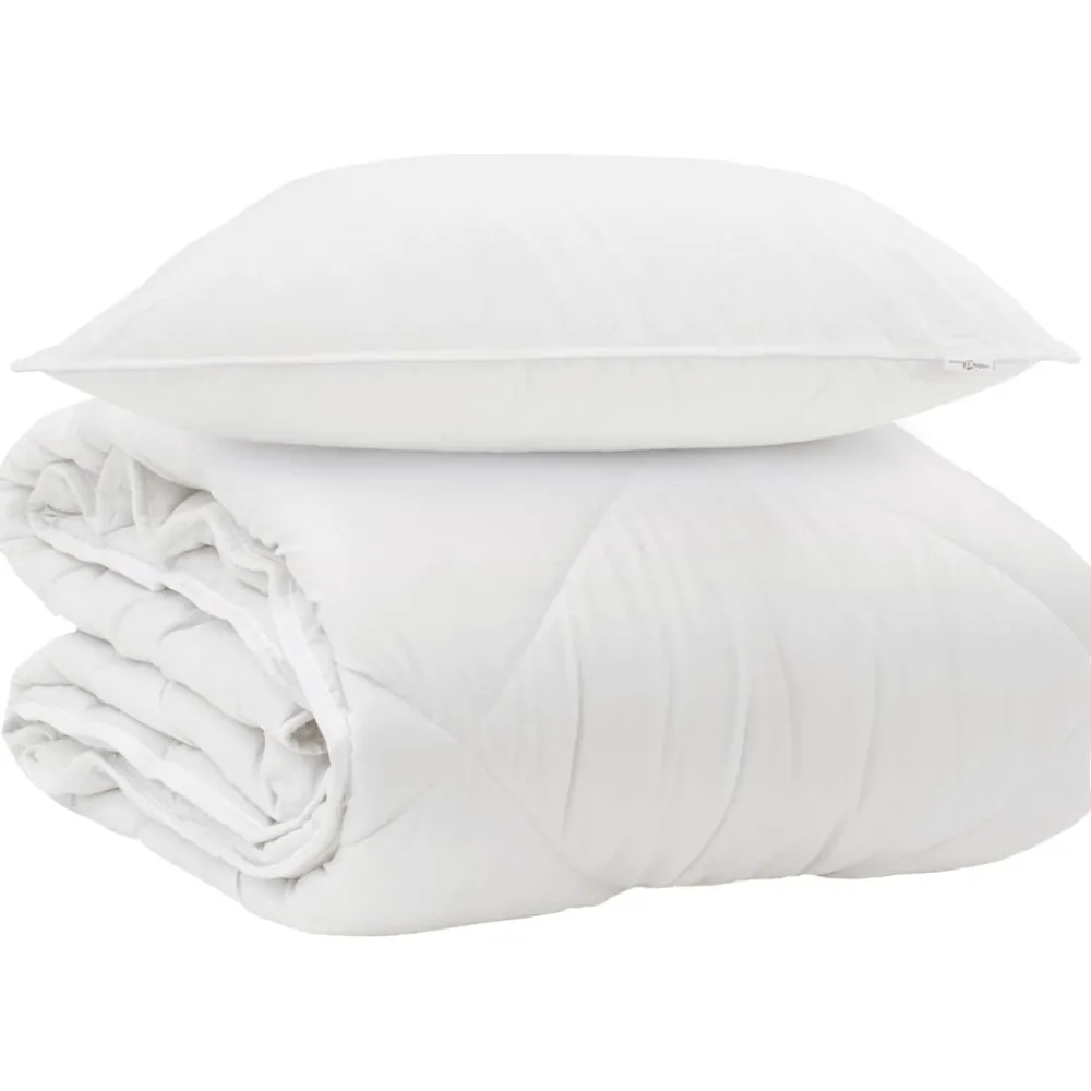 Linge-vidaXL Duvet toutes saisons avec oreiller 2 pcs Blanc Microfibre