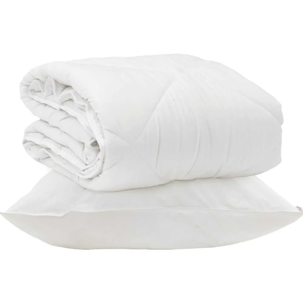 Linge-vidaXL Duvet toutes saisons avec oreiller 2 pcs Blanc Microfibre