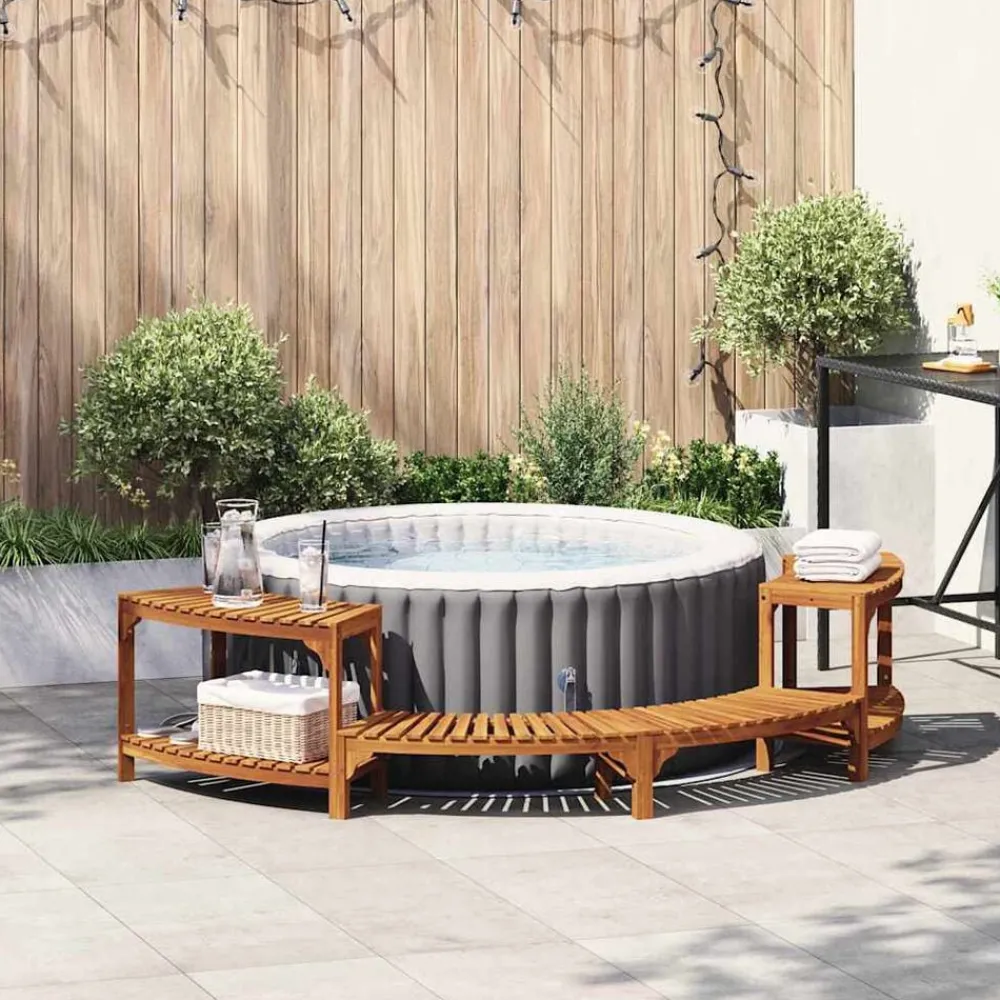 Piscine & Spa-vidaXL Enceinte de bain à remous demi-ronde Marron 252 x 112 x 55,5 cm