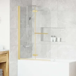 Plomberie-vidaXL Enceinte de Douche Doré 95 x 140 cm Verre ESG et aluminium