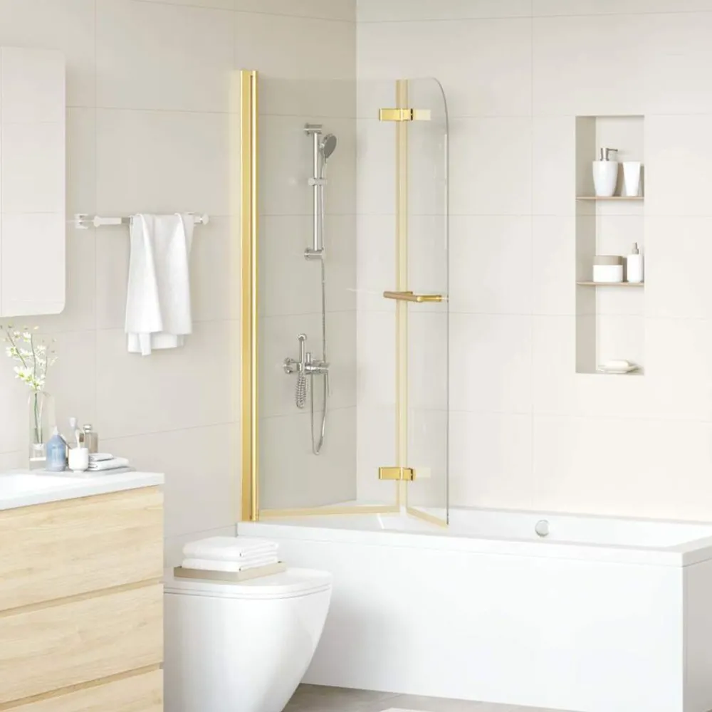 Plomberie-vidaXL Enceinte de Douche Doré 95 x 140 cm Verre ESG et aluminium