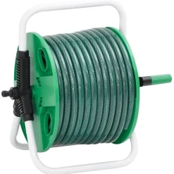 vidaXL Enrouleur de tuyau vert sur pied avec tuyau de 20 m PVC