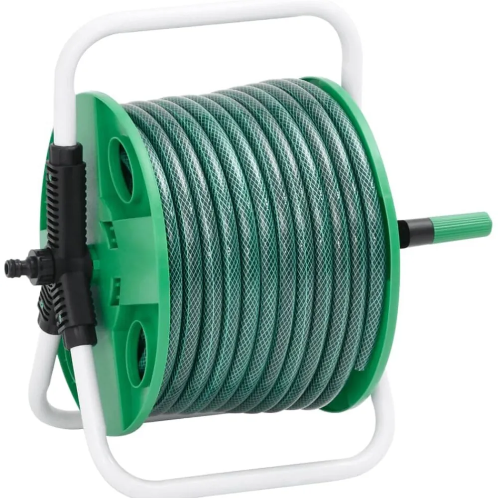 vidaXL Enrouleur de tuyau vert sur pied avec tuyau de 20 m PVC