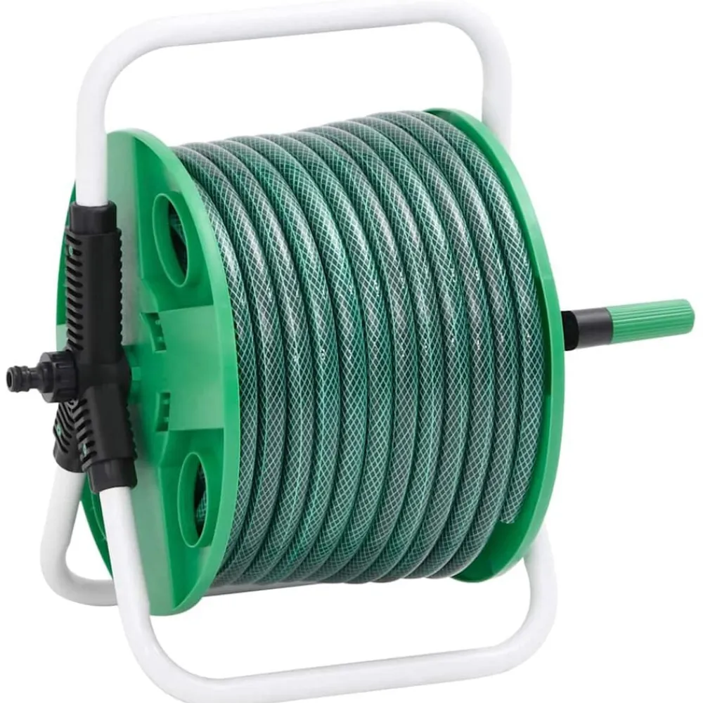 Accessoires De Quincaillerie-vidaXL Enrouleur de tuyau vert sur pied avec jeu de raccords de tuyaux