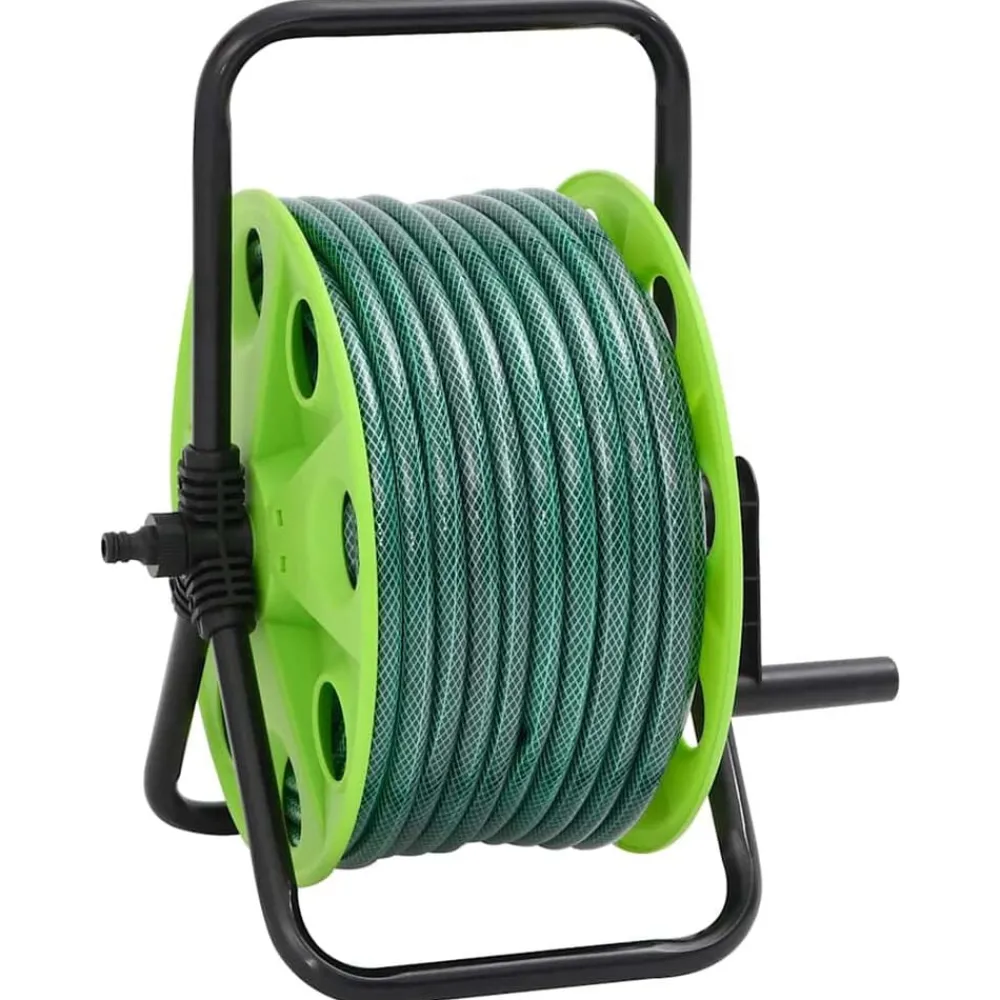 Accessoires De Quincaillerie-vidaXL Enrouleur de tuyau vert sur pied avec jeu de raccords de tuyaux