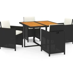 vidaXL Ensemble à dîner de jardin avec coussins 5 pcs poly rotin noir