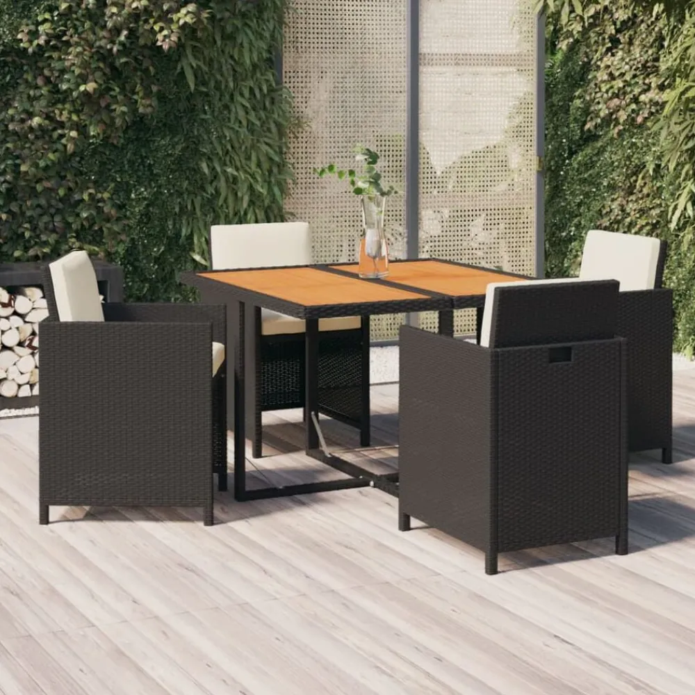 vidaXL Ensemble à dîner de jardin avec coussins 5 pcs poly rotin noir