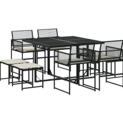 vidaXL Ensemble à manger de jardin 9pcs coussins noir résine tressée