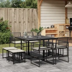 vidaXL Ensemble à manger de jardin 9pcs coussins noir résine tressée
