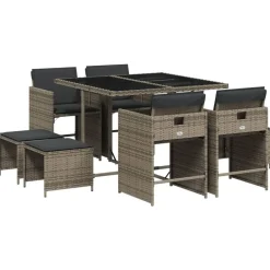 Mobilier De Jardin-vidaXL Ensemble à manger de jardin 9 pcs coussins résine tressée Gris