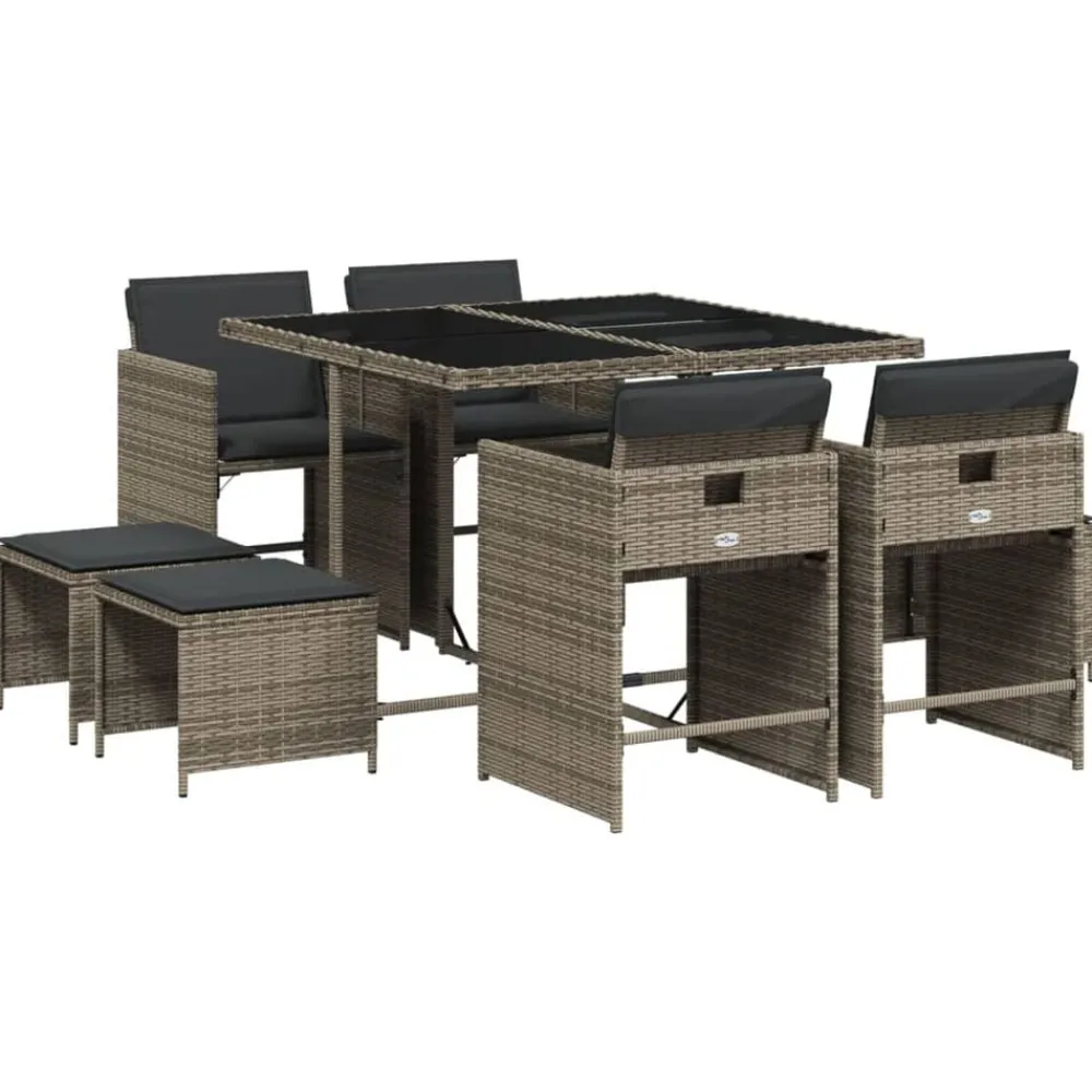 Mobilier De Jardin-vidaXL Ensemble à manger de jardin 9 pcs coussins résine tressée Gris