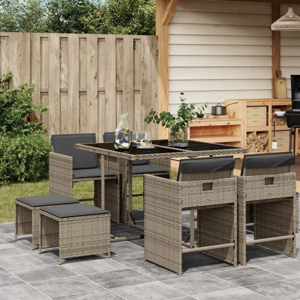Mobilier De Jardin-vidaXL Ensemble à manger de jardin 9 pcs coussins résine tressée Gris