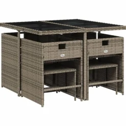 Mobilier De Jardin-vidaXL Ensemble à manger de jardin 9 pcs coussins résine tressée Gris