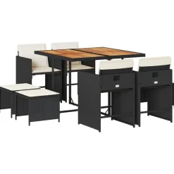 Mobilier De Jardin-vidaXL Ensemble à manger de jardin 9pcs coussins noir résine tressée Noir et crème