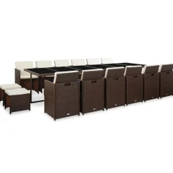 vidaXL Ensemble à manger d'extérieur avec coussins 17 pcs rotin Marron