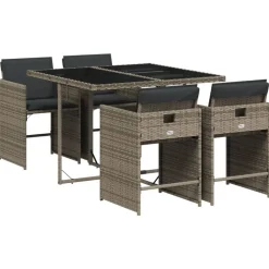 Mobilier De Jardin-vidaXL Ensemble à manger de jardin 5 pcs coussins résine tressée Gris
