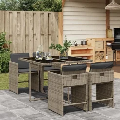 Mobilier De Jardin-vidaXL Ensemble à manger de jardin 5 pcs coussins résine tressée Gris