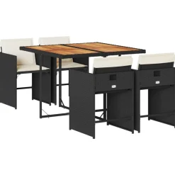Mobilier De Jardin-vidaXL Ensemble à manger de jardin coussins 5pcs Noir Résine tressée Noir et crème
