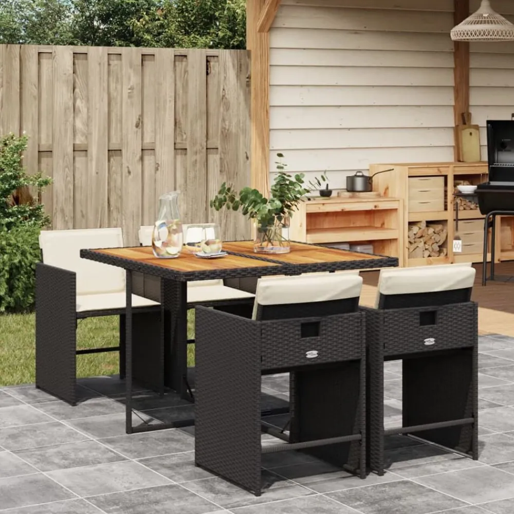 Mobilier De Jardin-vidaXL Ensemble à manger de jardin coussins 5pcs Noir Résine tressée Noir et crème