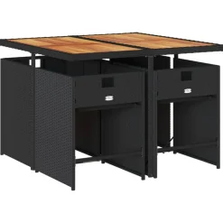 Mobilier De Jardin-vidaXL Ensemble à manger de jardin coussins 5pcs Noir Résine tressée Noir et crème