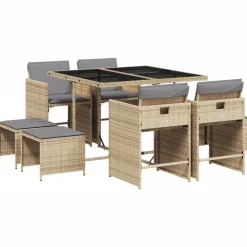 Mobilier De Jardin-vidaXL Ensemble à manger de jardin et coussins 9 pcs mélange beige Mélange de beiges