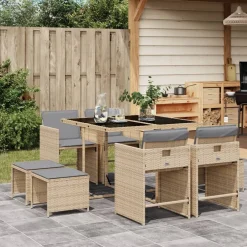 Mobilier De Jardin-vidaXL Ensemble à manger de jardin et coussins 9 pcs mélange beige Mélange de beiges